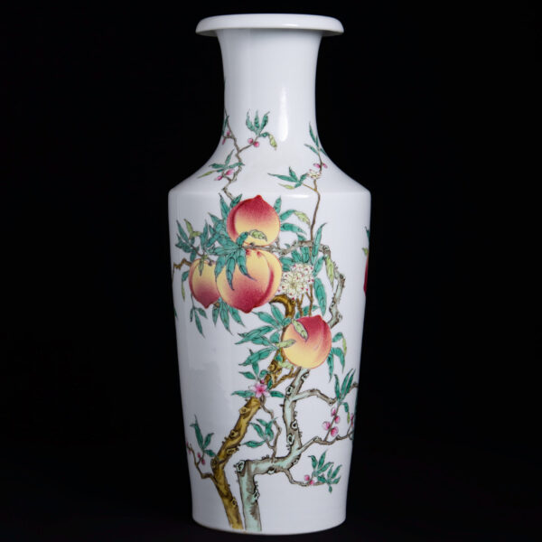 (From an Old Collection) Famille Rose Peach-Patterned Guanyin Vase