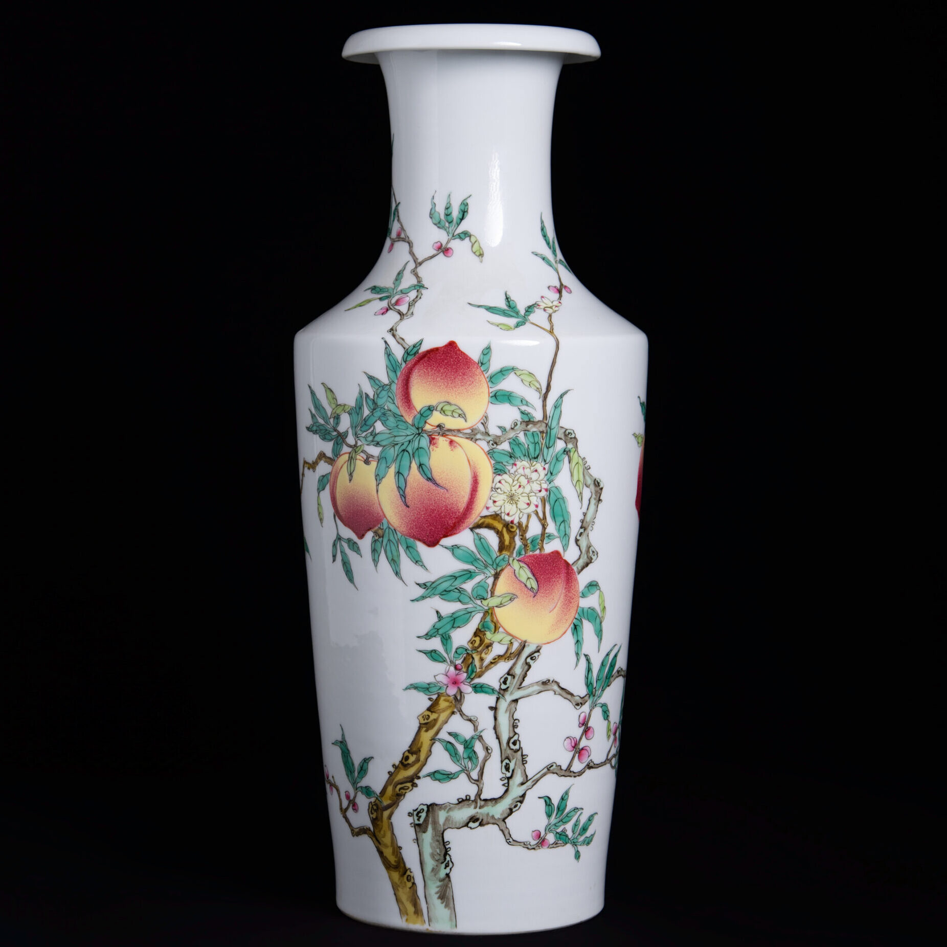 (From an Old Collection) Famille Rose Peach-Patterned Guanyin Vase