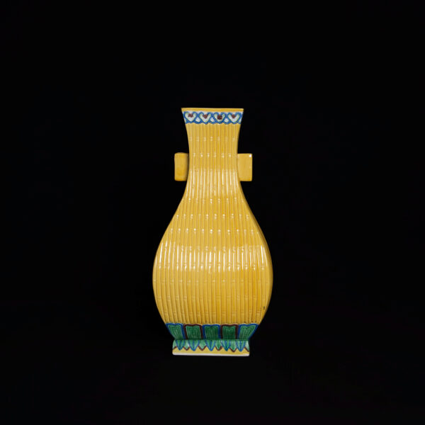 (From an Old Collection) Yellow-Glazed Sancai (Three-Color) Vase with Bamboo-Shaped Handles
