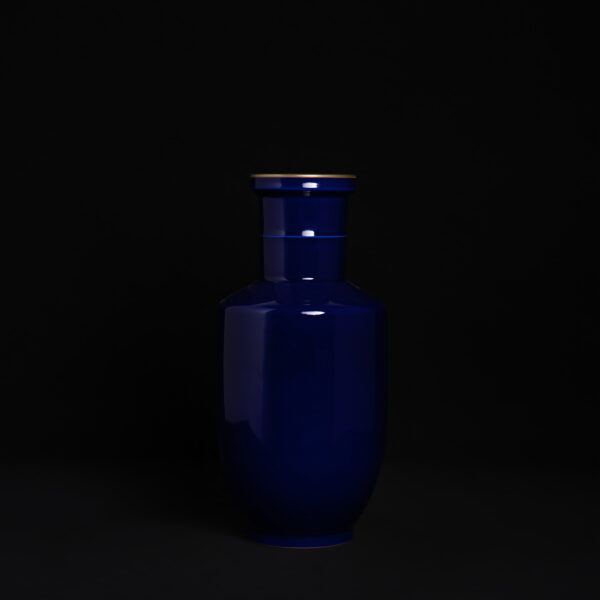 (From an Old Collection) Blue-Glazed, Gilded Mallet-Shaped Vase