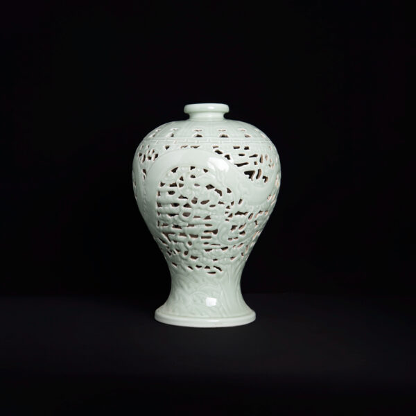 (From an Old Collection) Celadon-Glazed Openwork Dragon-Patterned Plum Vase