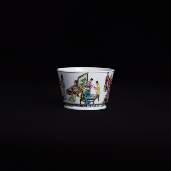 (From an Old Collection) Famille Rose Literati Gathering Scene Straight-Cylinder Cup