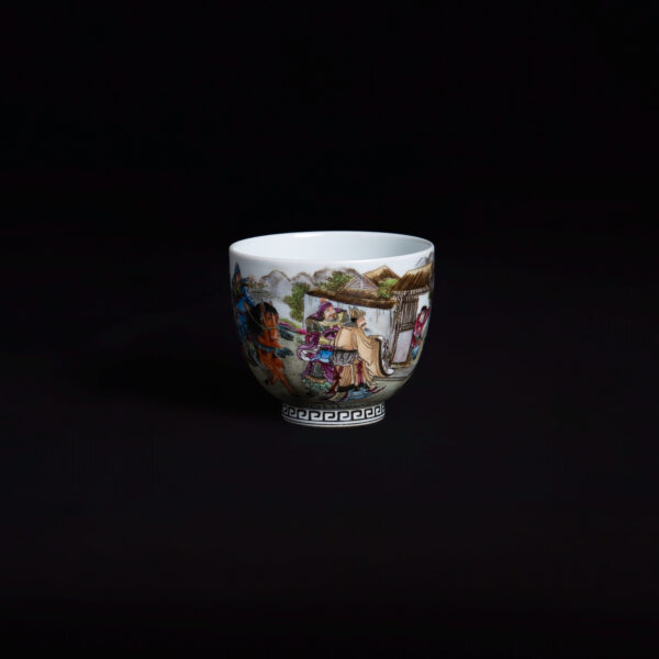 (From an Old Collection) Famille Rose Arhat Cup with the Story of the Three Visits to the Thatched Cottage