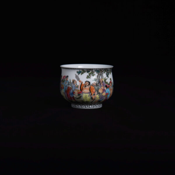 (From an Old Collection) Famille Rose Eight Immortals and Arhats Cup
