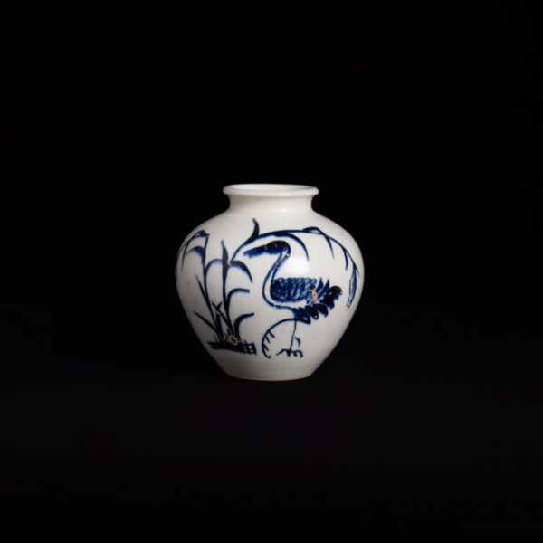(From an Old Collection) Ge-Ware Blue and White Pomegranate-Shaped Vase with Reeds and Wild Geese Design