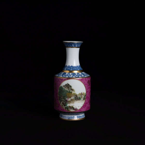 (From an Old Collection) A Famille Rose Vase with Openwork Landscape and Figure Designs