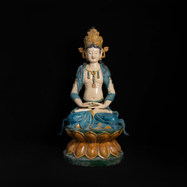 (From an Old Collection) Tri-Color Glazed and Painted Seated Figure of Amitayus Buddha