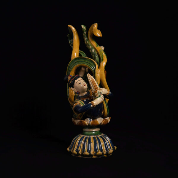 (From an Old Collection)Three-color Glazed Standing Figure of a Musician Dancing and Flying Heavenward