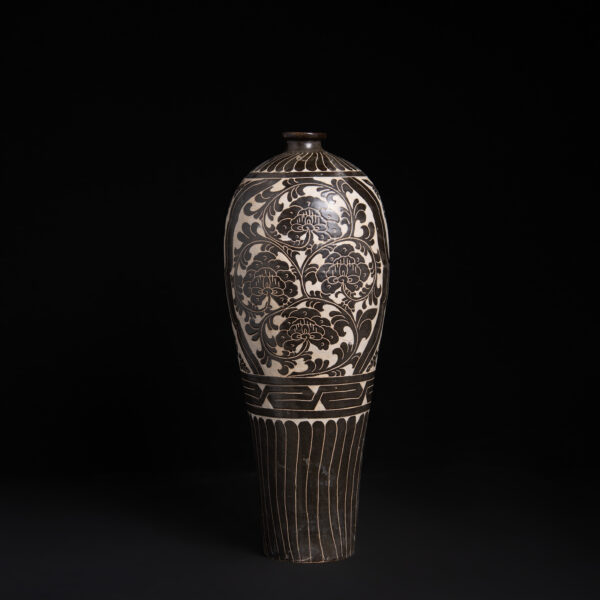 (From an Old Collection)Meizhou Kiln Carved Patterned Scrollwork Floral Patterned Plum Vase