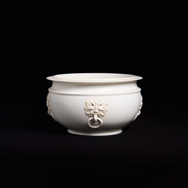 (From an Old Collection)Sweet White Glazed Relief Animal Head with Ring Attached to the Ear Incense Burner