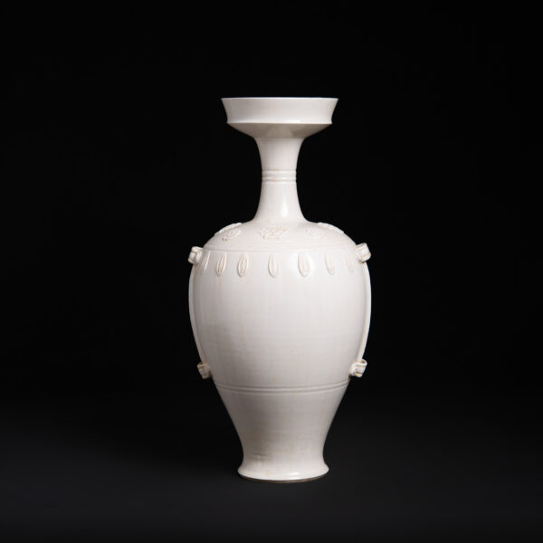 (From an Old Collection)Ding Kiln Lotus Petal Pattern Open-mouthed Bottle with Attached Handle