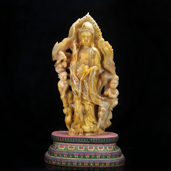 Terracotta White Jade Carved Statue of the Bodhisattva
