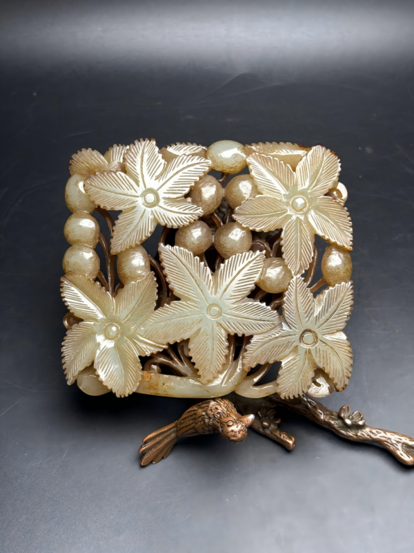 Huating Jade Golden Branch and Jade Leaf Pendant