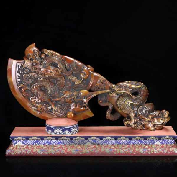 Taihu stone exquisite carving features a dragon-shaped ornament on the top.