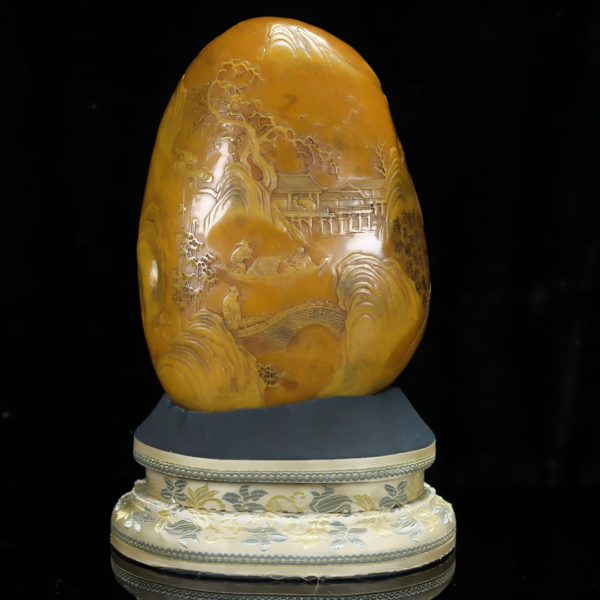 Tianhuang Stone Golden Yellow With Fine Threads - A Piece for Display in a Scenic Landscape Setting
