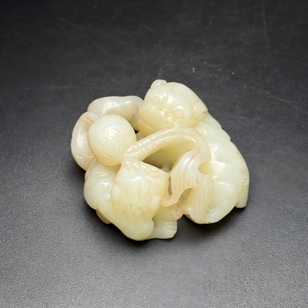 Heitan Jade Pair of Lions Playing with a Ball Piece