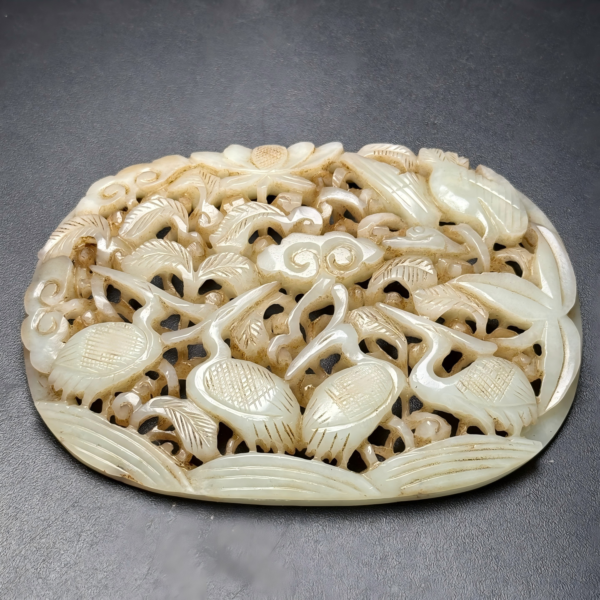 Huating Jade Four Swans Presenting Lotus Hollowed-out Pendant