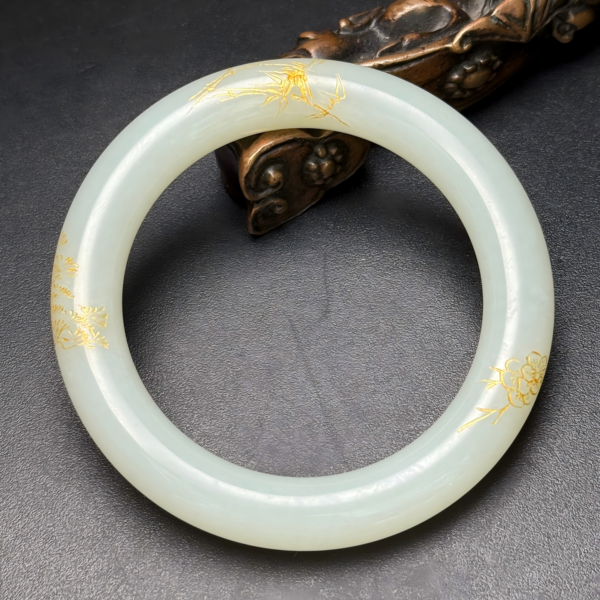 Heitan Jade Engraved Gold Bracelet